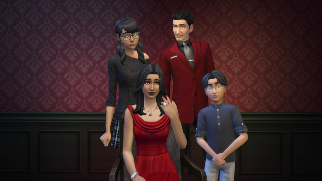 Foto da família Caixão após a última atualização de texturas e roupas no jogo base. (The Sims 4)