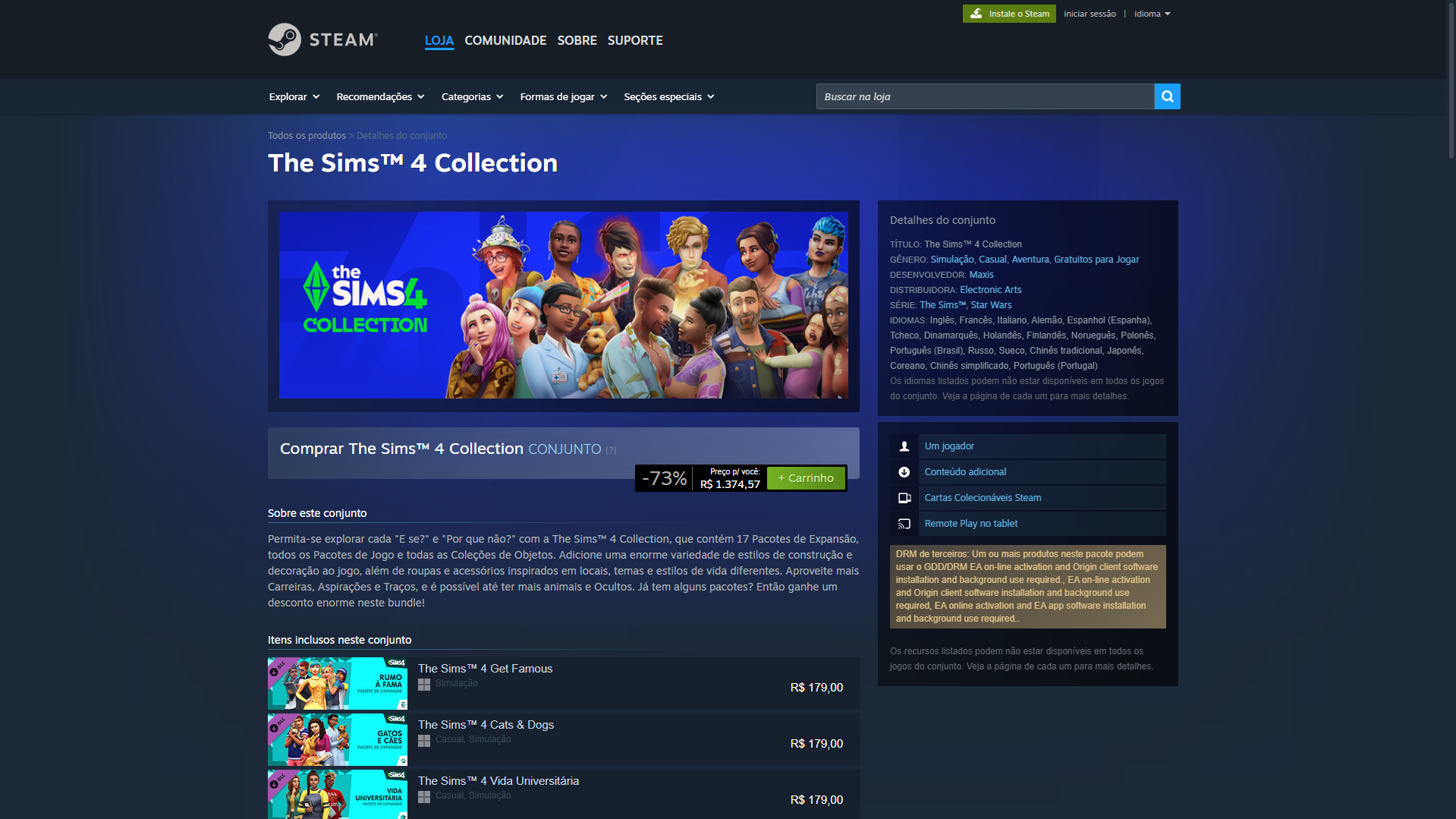 The Sims 4 Collection Bundle chega à Steam com quase todos os